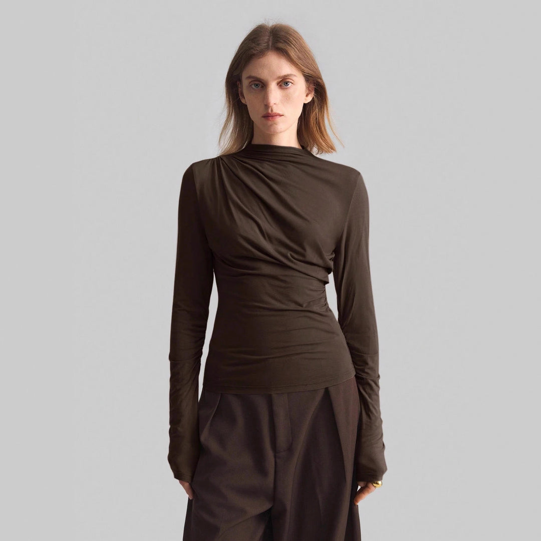 Damen nan schmal geschnittenes Langarmshirt mit asymmetrischer Drapierung und seitlicher Raffung Echo Archiv