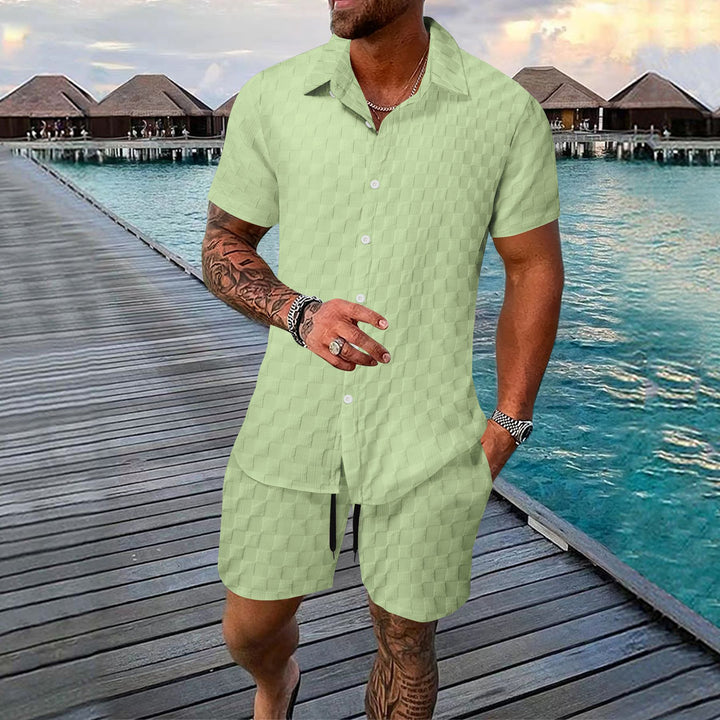 Herren lässiges Hemd mit strukturiertem Design und passenden Shorts Echoarchiv