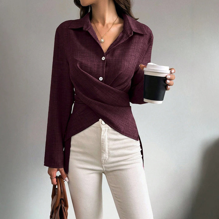 Damen Wickelbluse mit Hemdkragen und asymmetrischem Saum Echoarchiv