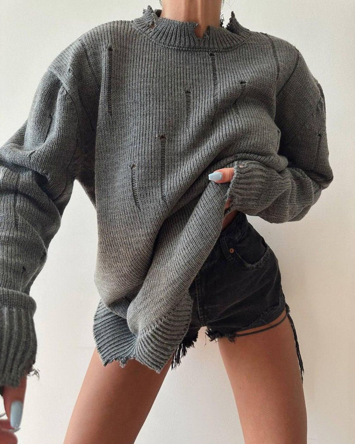 Damen Oversized Grobstrickpullover mit Distressed-Details und geripptem Saum Echoarchiv