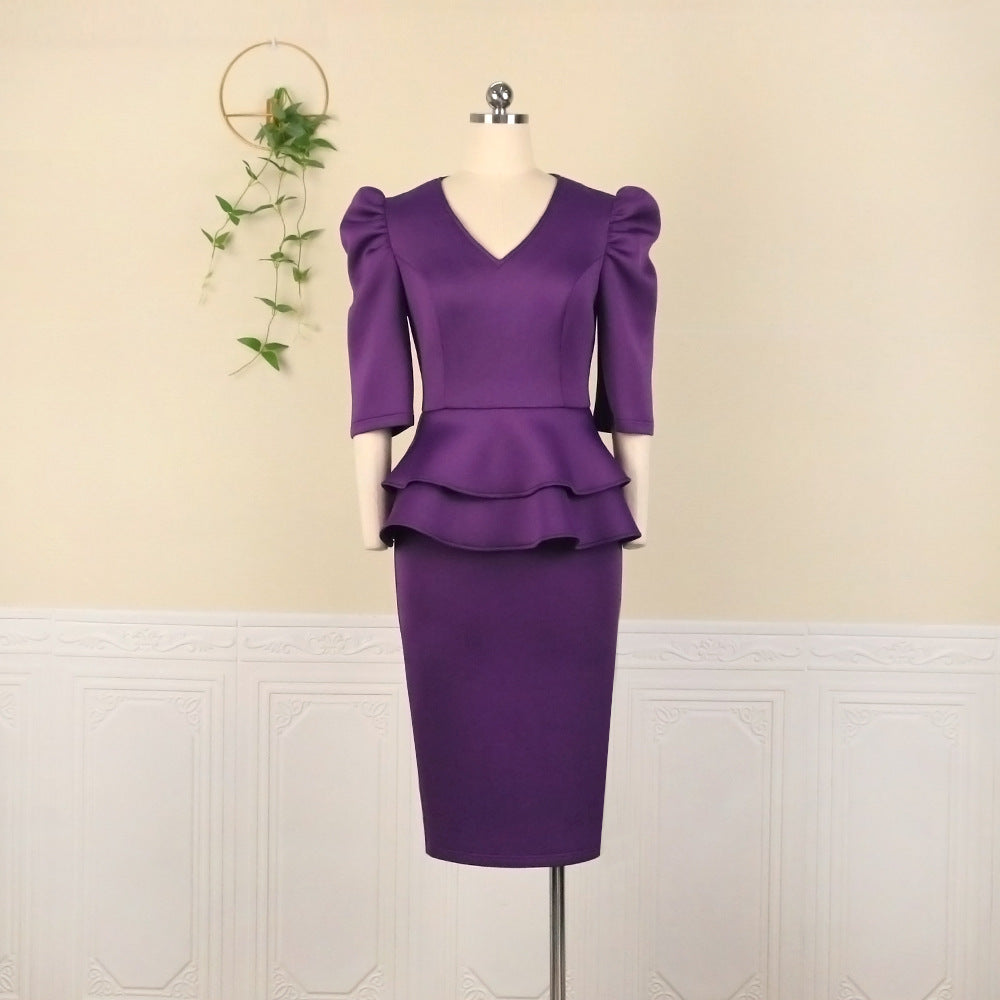 Damen figurbetontes Kleid mit voluminösen Puffärmeln und tailliertem Gürtel Echo Archiv