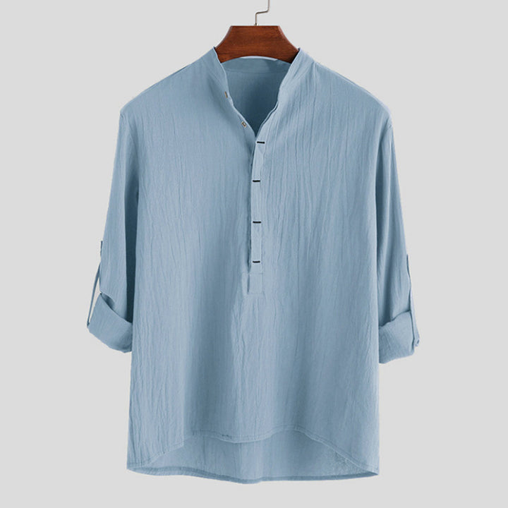 Herren Langarm-Henley-Hemd mit feinen Knopfdetails und lässigem Schnitt Echoarchiv