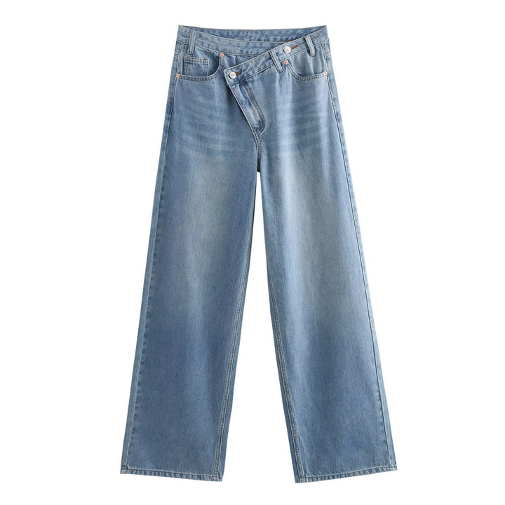 Damen weit geschnittene Jeans im modernen Design mit asymmetrischem Schnitt Echo Archiv