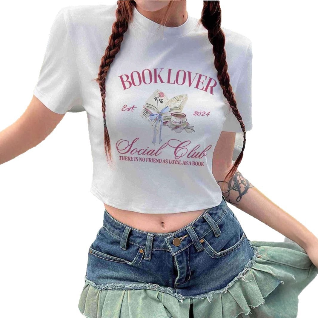 Damen Crop-T-Shirt mit kreativem Buchliebhaber-Design und modernem Aufdruck Echo Archiv
