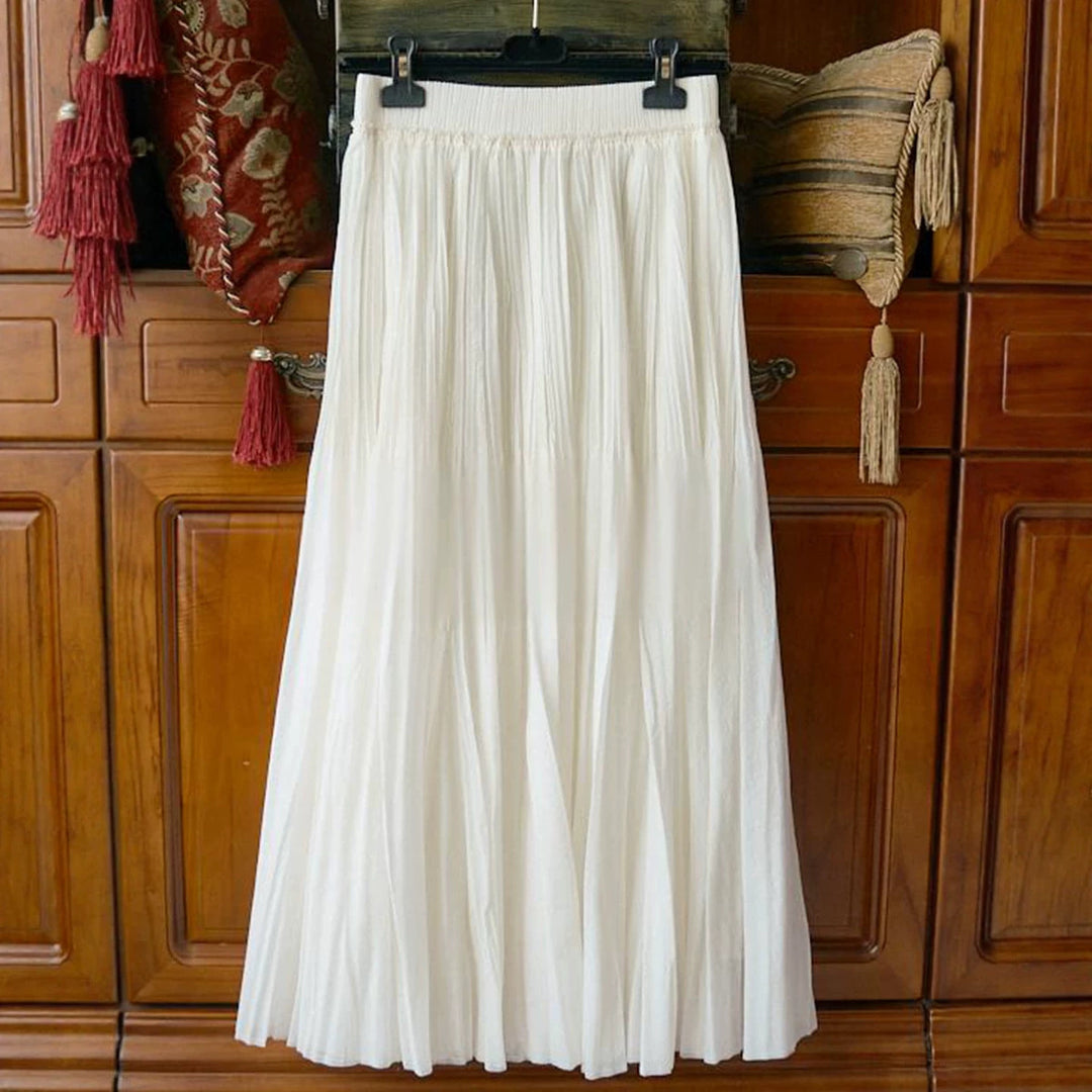 Damen langer plissierter Maxirock mit hohem Elastikbund und mehrlagiger Chiffon‑Optik Echo Archiv