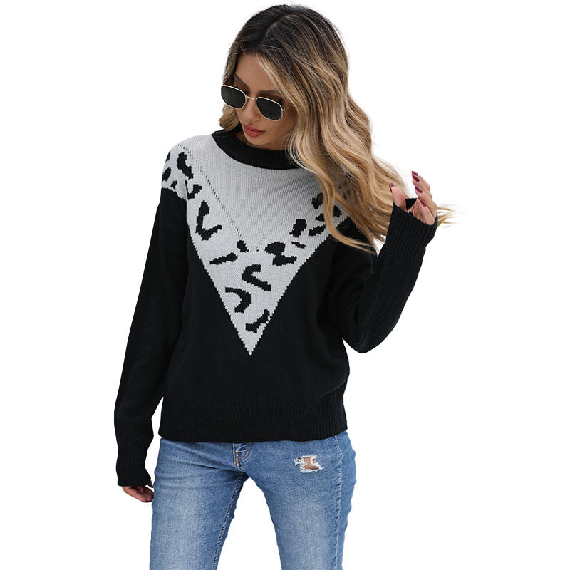 Damen Feinstrickpullover mit kontrastiver Leo‑Jacquard‑Passe und legerer Silhouette Echoarchiv