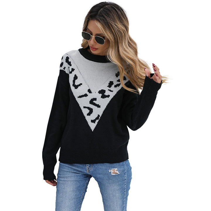Damen Feinstrickpullover mit kontrastiver Leo‑Jacquard‑Passe und legerer Silhouette Echoarchiv