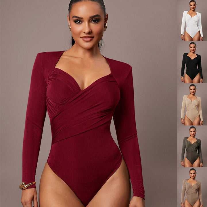 Damen Sculpting-Body mit Wickelfront, Herz-Ausschnitt und langen Ärmeln Echo Archiv