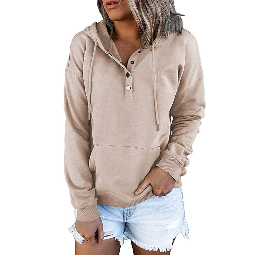 Damen Kapuzenpullover mit Knopfdetails und weichem Fleece-Material Echoarchiv
