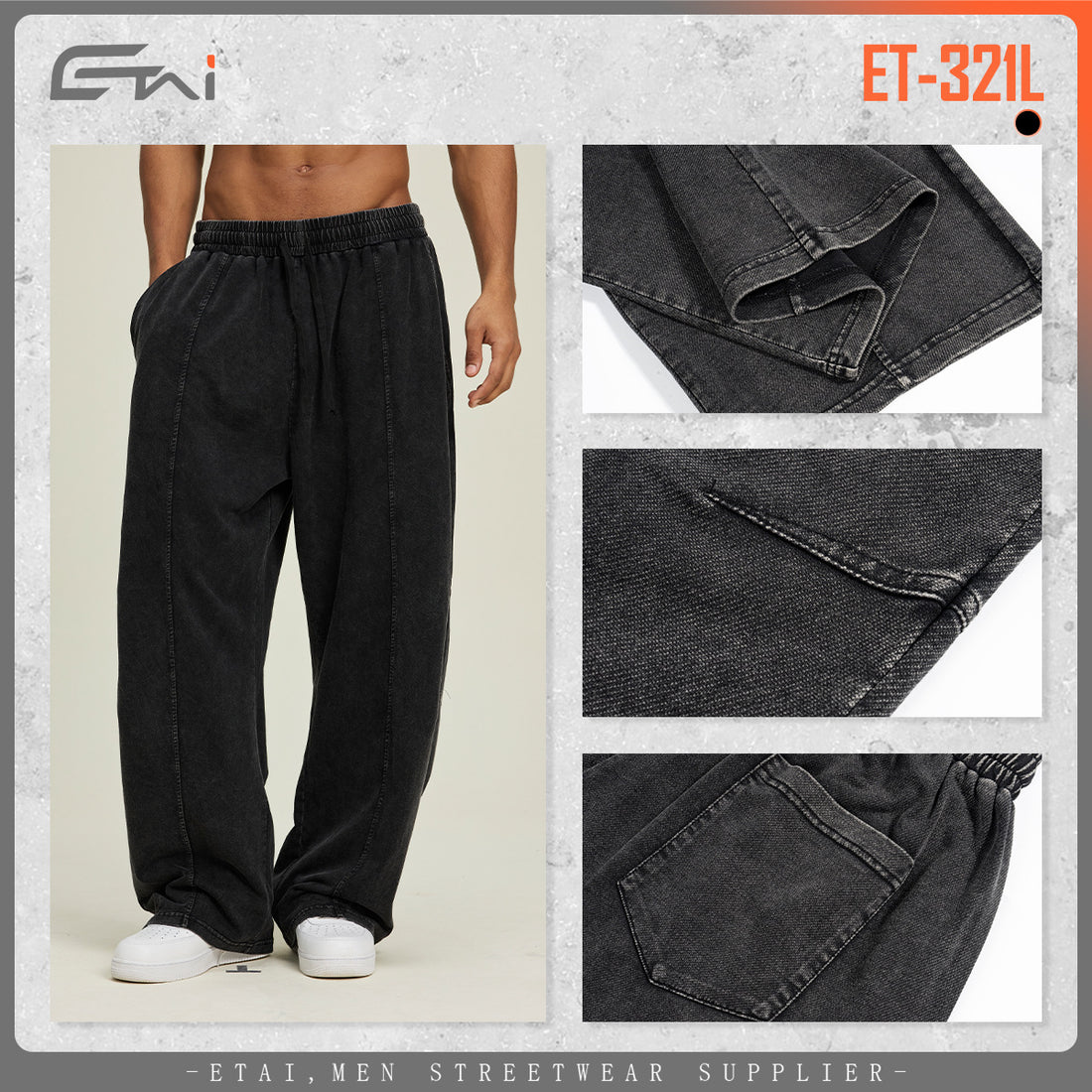 Herren Extraweite Baggy-Hose im Stonewashed-Look mit elastischem Kordelbund Echo Archiv