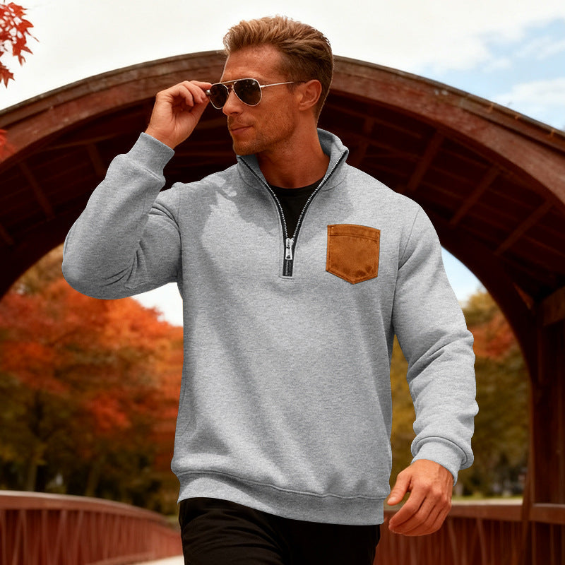 Herren Fleecepullover mit halbem Reißverschluss und praktischer Brusttasche Echoarchiv