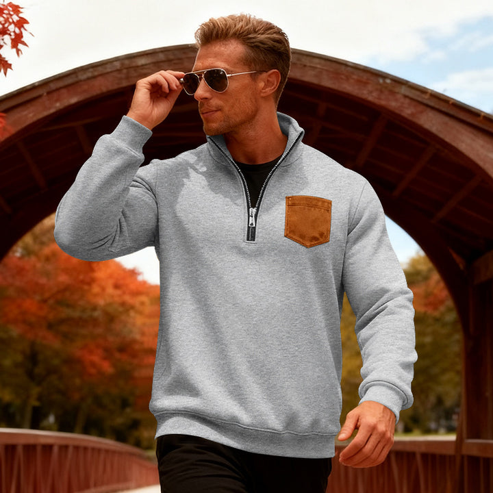 Herren Fleecepullover mit halbem Reißverschluss und praktischer Brusttasche Echoarchiv