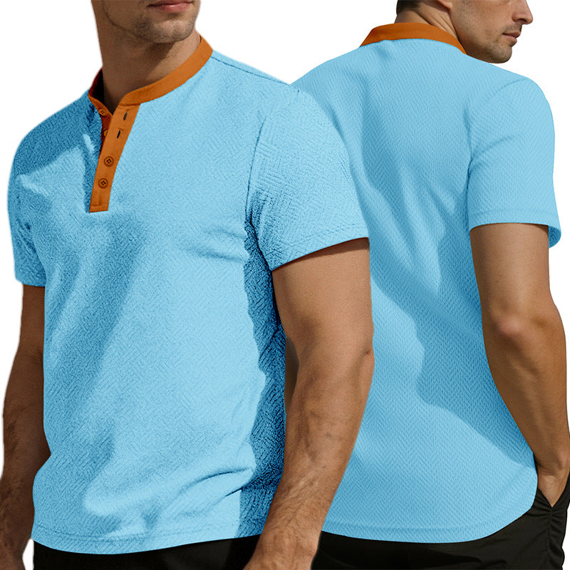 Herren nan schlankes Kurzarm-Henley-Poloshirt mit Mandarin-Kragen und feiner Jacquardstruktur Echo Archiv