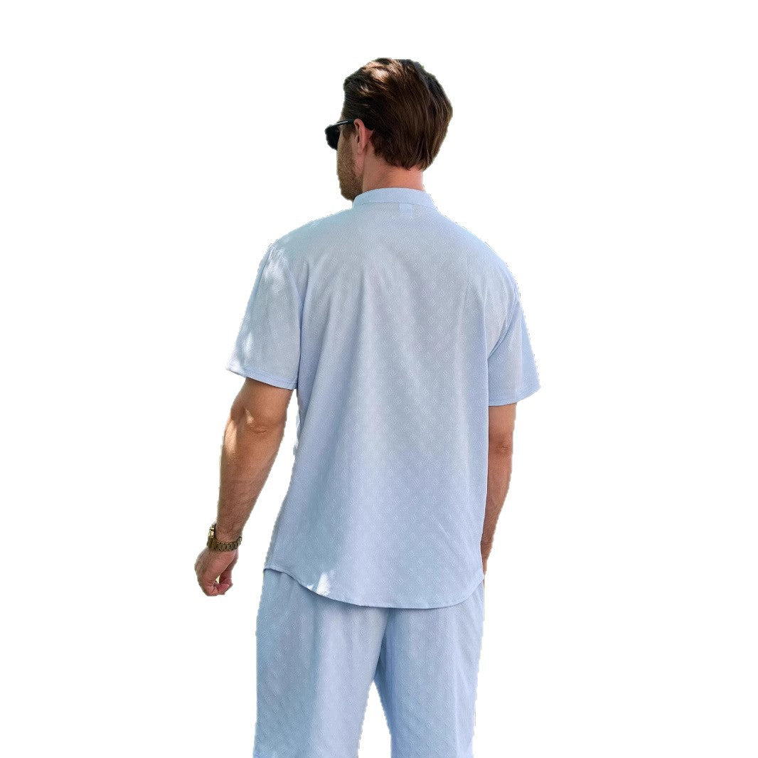 Herren Kurzarmhemd mit eleganten Strukturen und modernem Stehkragen Echoarchiv