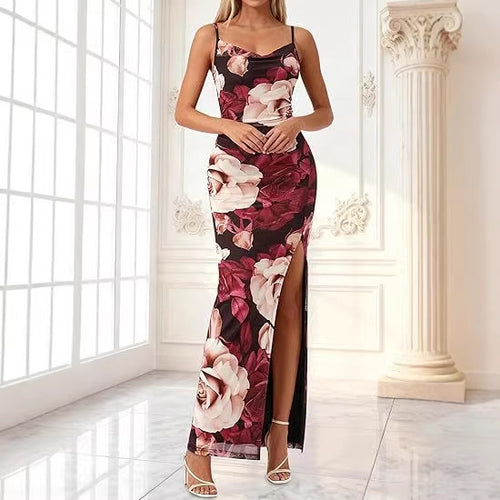 Damen Maxikleid mit seitlichem Schlitz und floralem Design Echo Archiv