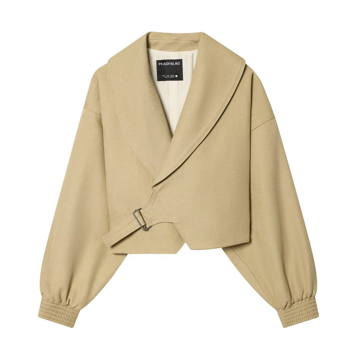 Damen Cropped Trenchjacke mit weitem Schalkragen, Bindegürtel und Ballonärmeln Echoarchiv