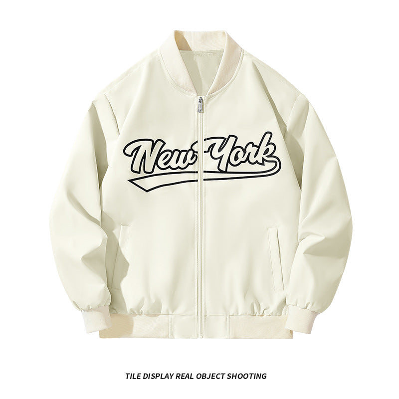 Herren Bomberjacke im College-Stil mit Script-Frontprint und Rippbündchen Echo Archiv