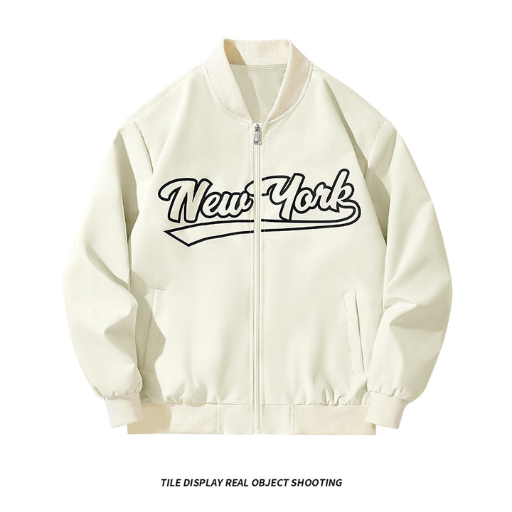 Herren Bomberjacke im College-Stil mit Script-Frontprint und Rippbündchen Echo Archiv