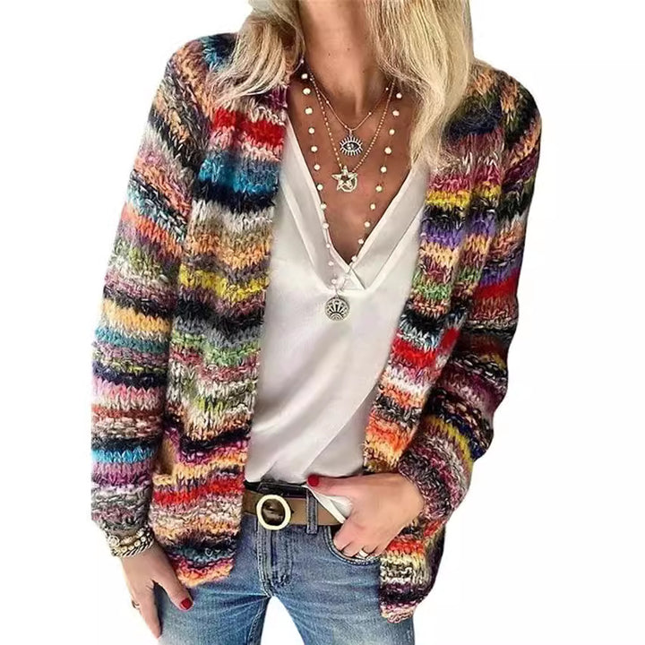Damen Mehrfarbiger Strickcardigan mit offener Front, legerem Oversize-Schnitt und feinem Rippbündchen Echo Archiv