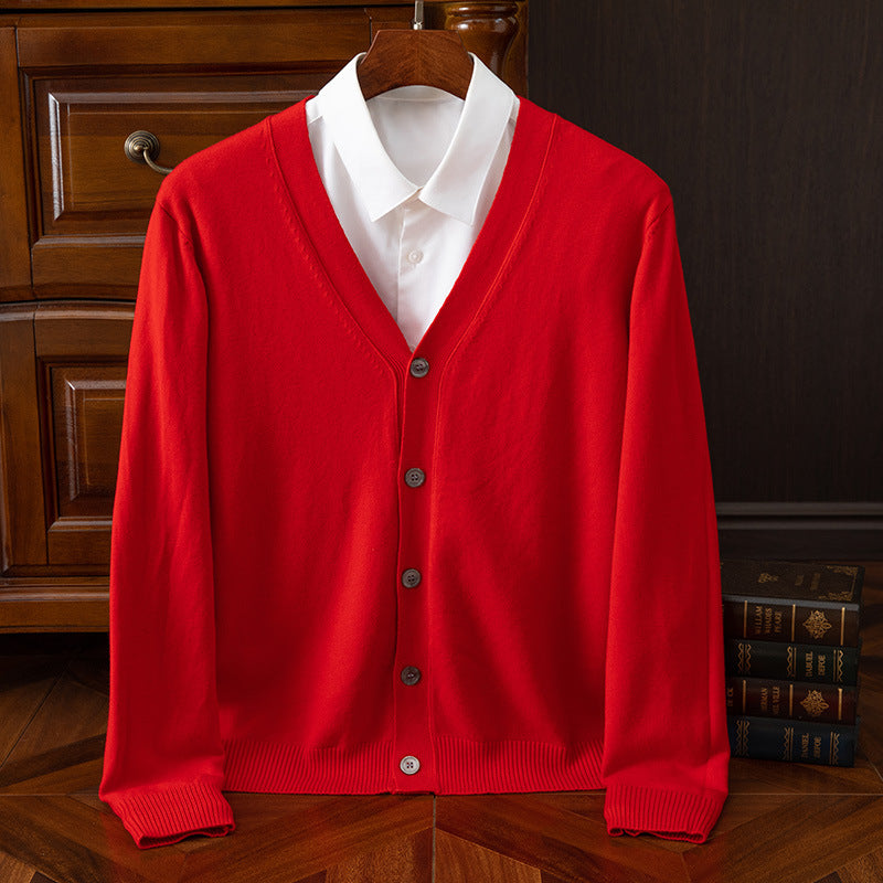 Herren lässige Strickjacke mit tiefem V-Ausschnitt und Knopfdetails Echoarchiv