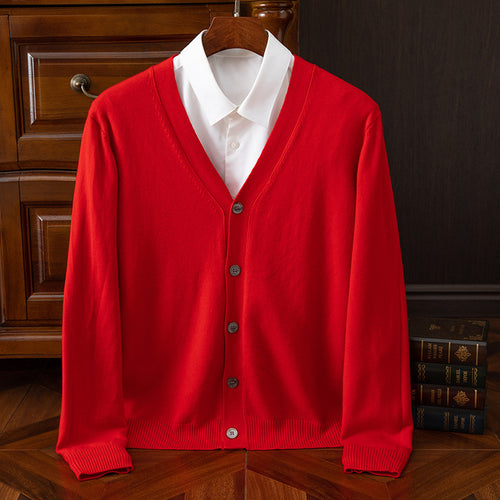 Herren lässige Strickjacke mit tiefem V-Ausschnitt und Knopfdetails Echoarchiv