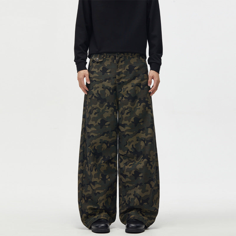 Herren Ultraweite Camouflage-Palazzohose mit geradem Bein und strukturierter Canvas-Qualität Echo Archiv