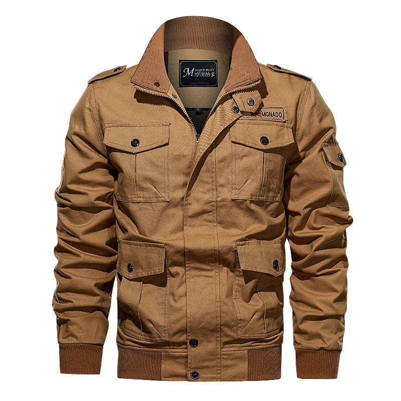 Herren robustes Baumwoll-Canvas Fieldblouson mit Pattentaschen, Schulterklappen und Rippbündchen Echo Archiv