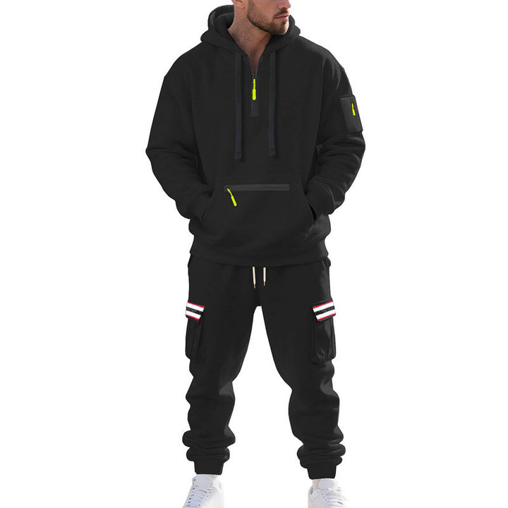 Herren nan Cargo-Hoodie- und Jogginghose-Set mit Halbzip, Reißverschluss-Kängurutasche und elastischem Tunnelzugbund Echo Archiv