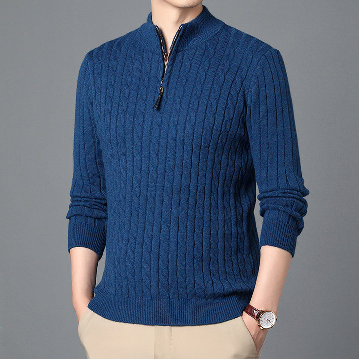 Herren Hochwertiger Strickpullover mit modernem Zipper und Detailstruktur Echoarchiv