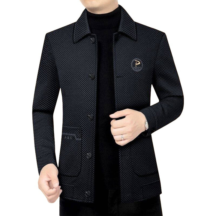 Herren Strukturierte Übergangsjacke mit Reverskragen und aufgesetzten Taschen – Taviero