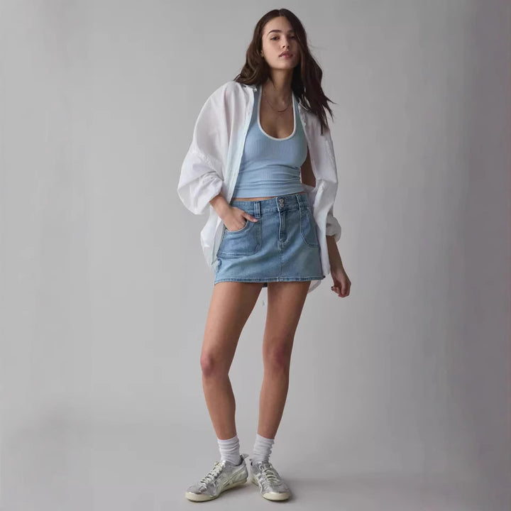 Damen Denim Minirock mit hochwertigen Taschen und modernem Schnitt Echo Archiv