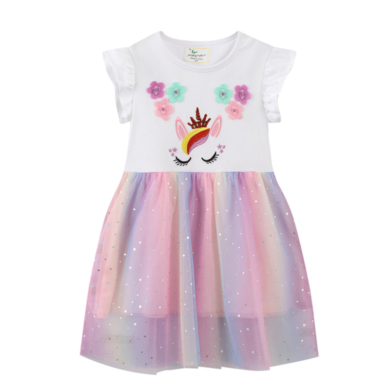 Mädchen Hochwertiges Tüllkleid mit Einhorn-Applikation Echo Archiv