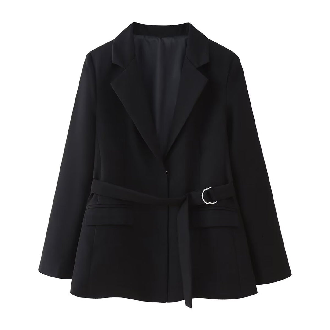 Damen nan taillierter Blazer mit Bindegürtel, Pattentaschen und klassischem Revers Echo Archiv