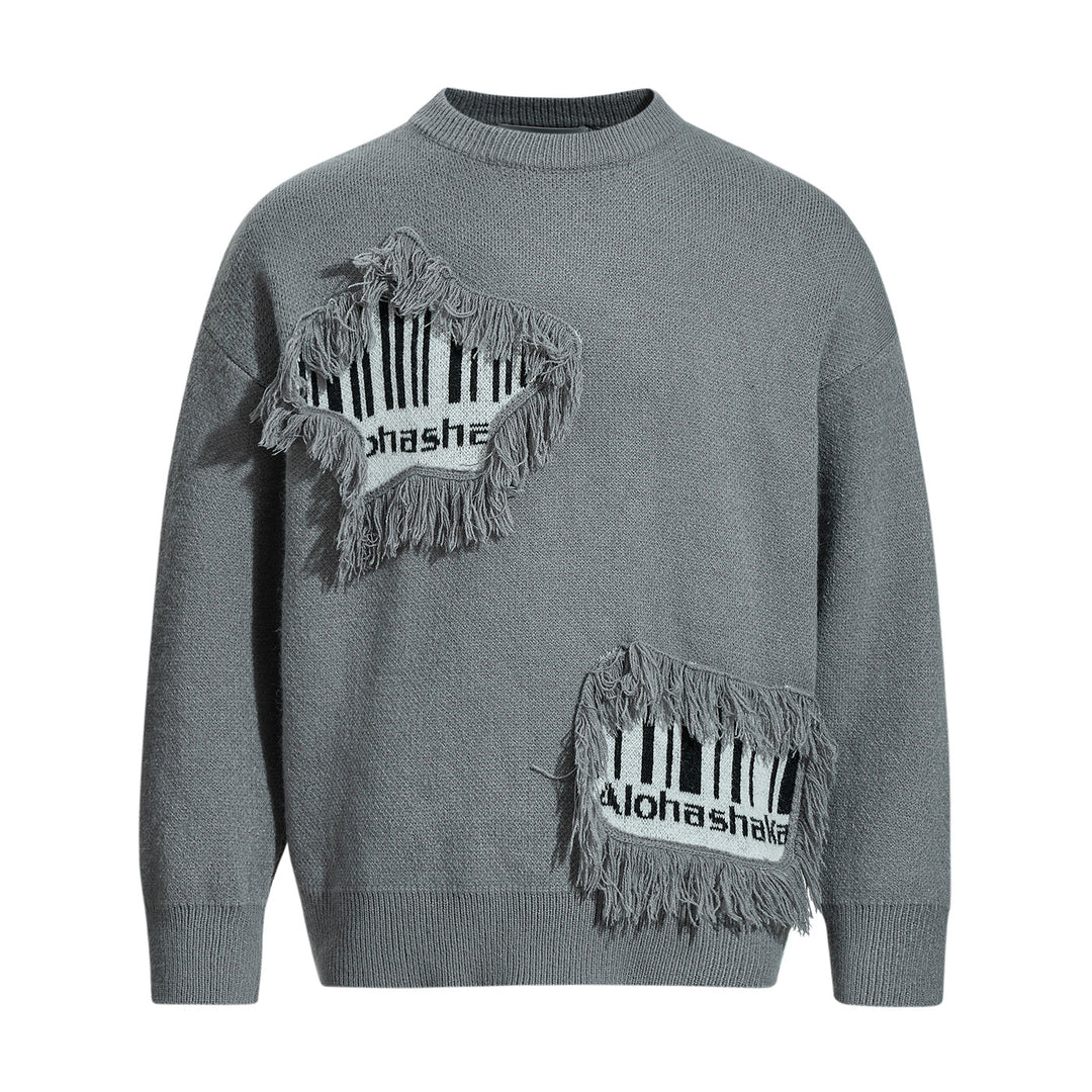 Herren Strickpullover mit Fransen-Applikation und Intarsien Echoarchiv