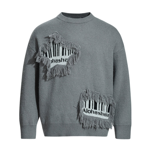 Herren Strickpullover mit Fransen-Applikation und Intarsien Echoarchiv