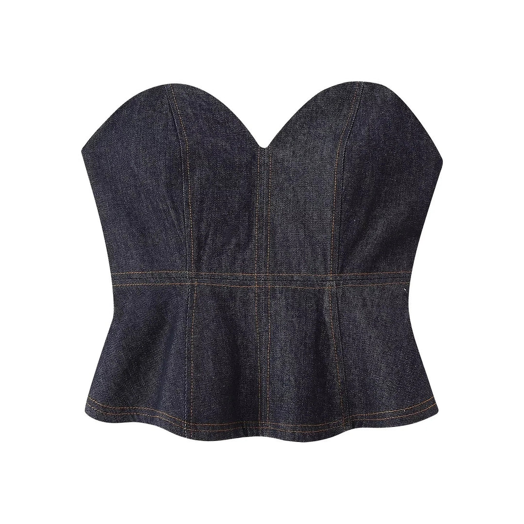 Damen 30+ dreiteiliges Denim-Set: taillierter Blazer, Taillen-Corsage & High-Waist-Jeans Echo Archiv