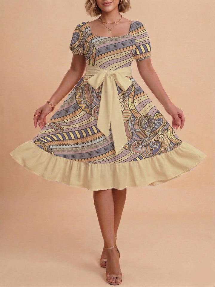 Damen elegantes Maxikleid mit floralem Design und Taillengürtel Echo Archiv