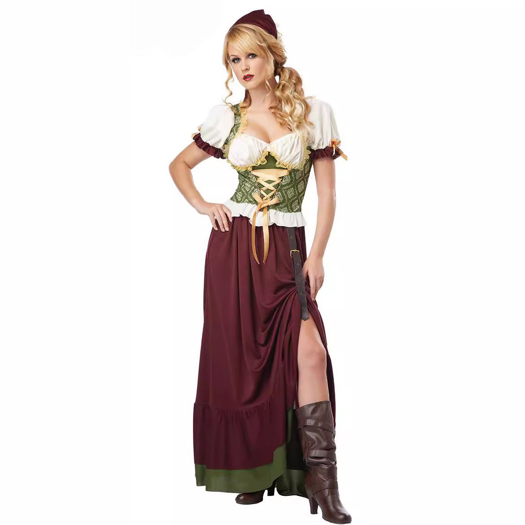 Damen nan sexy bayerisches Dirndl Kostüm mit geschnürtem Mieder Puffärmeln und mehrlagigem Stufenrock Echo Archiv