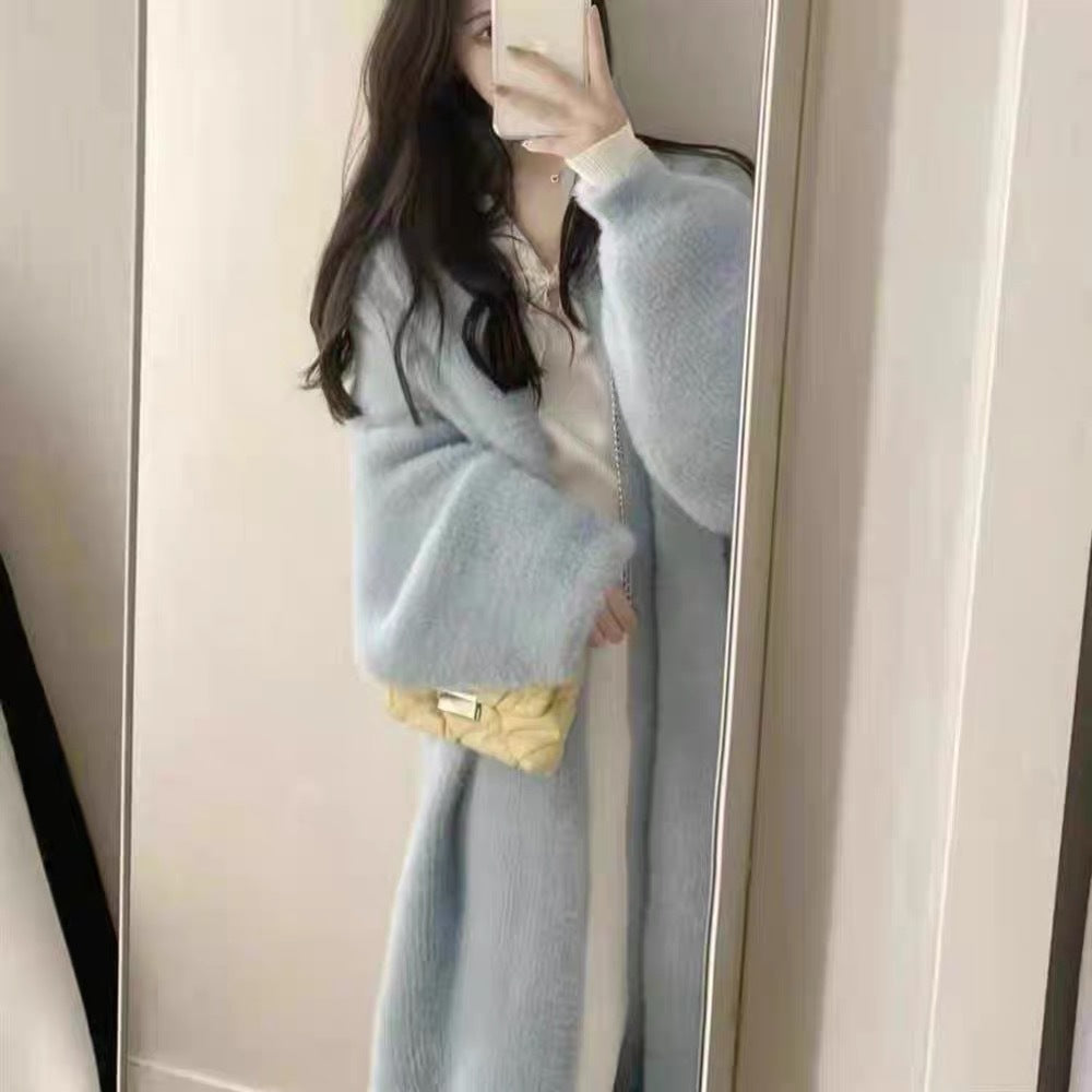 Damen Langer Übergroßer Maxi-Strickcardigan mit offener Front – Veloura