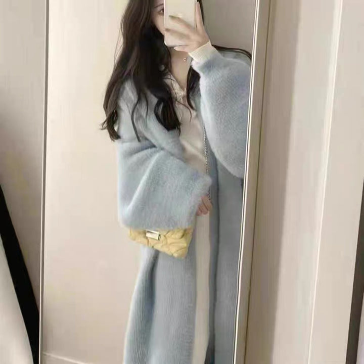 Damen Langer Übergroßer Maxi-Strickcardigan mit offener Front – Veloura