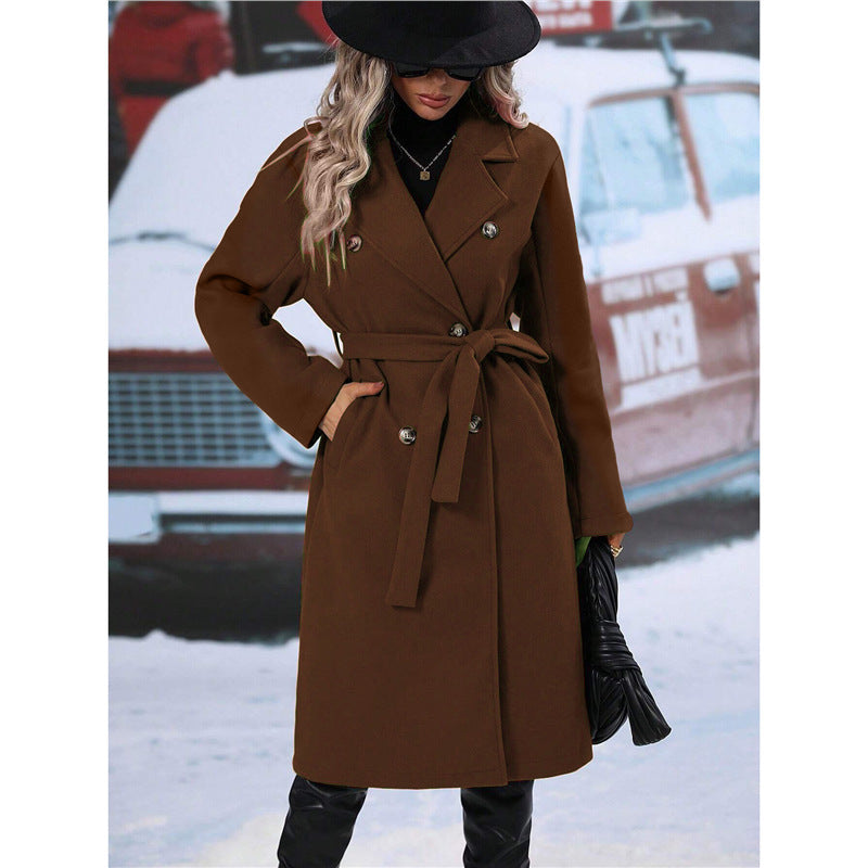 Damen nan doppelt geknöpfter Wollmantel mit Taillengürtel und weitem Reverskragen Echo Archiv