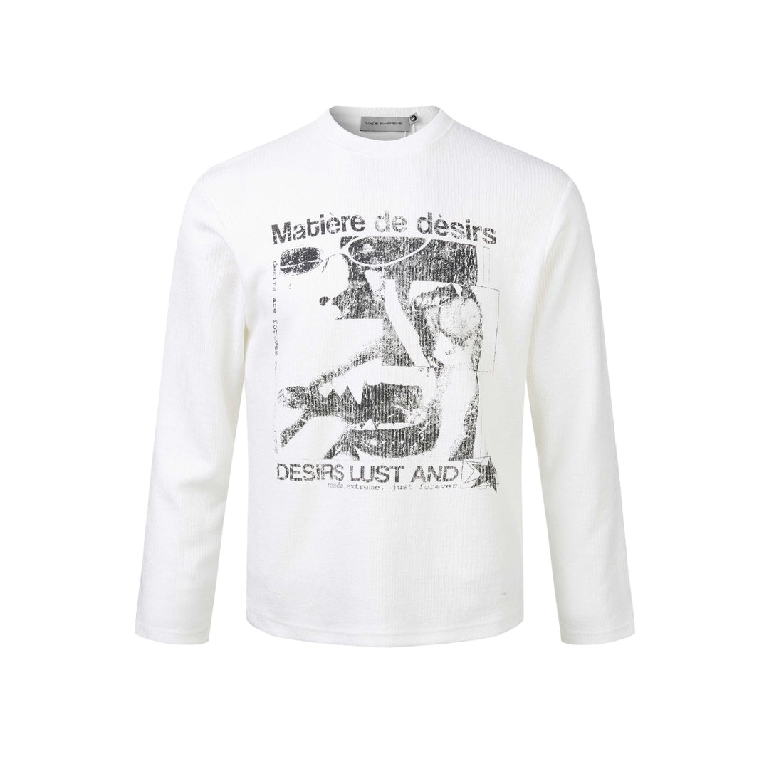Unisex Geripptes Langarmshirt mit Rundhals und distressed Grafikprint Echoarchiv