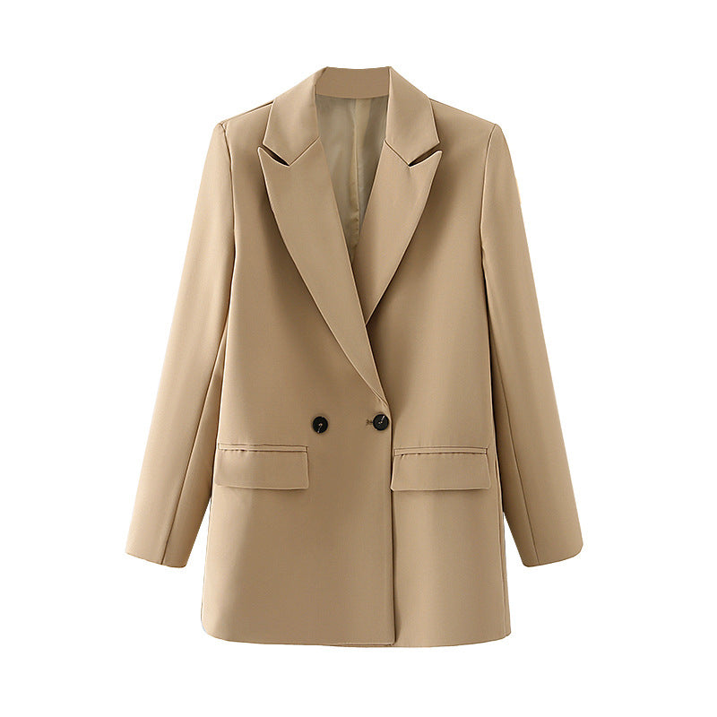 Damen taillierter Longblazer im Oversize-Look mit Reverskragen und Pattentaschen – Valéne