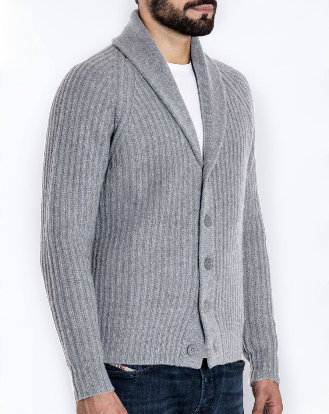 Herren Rippstrick-Cardigan mit Schalkragen und durchgehender Knopfleiste Echo Archiv