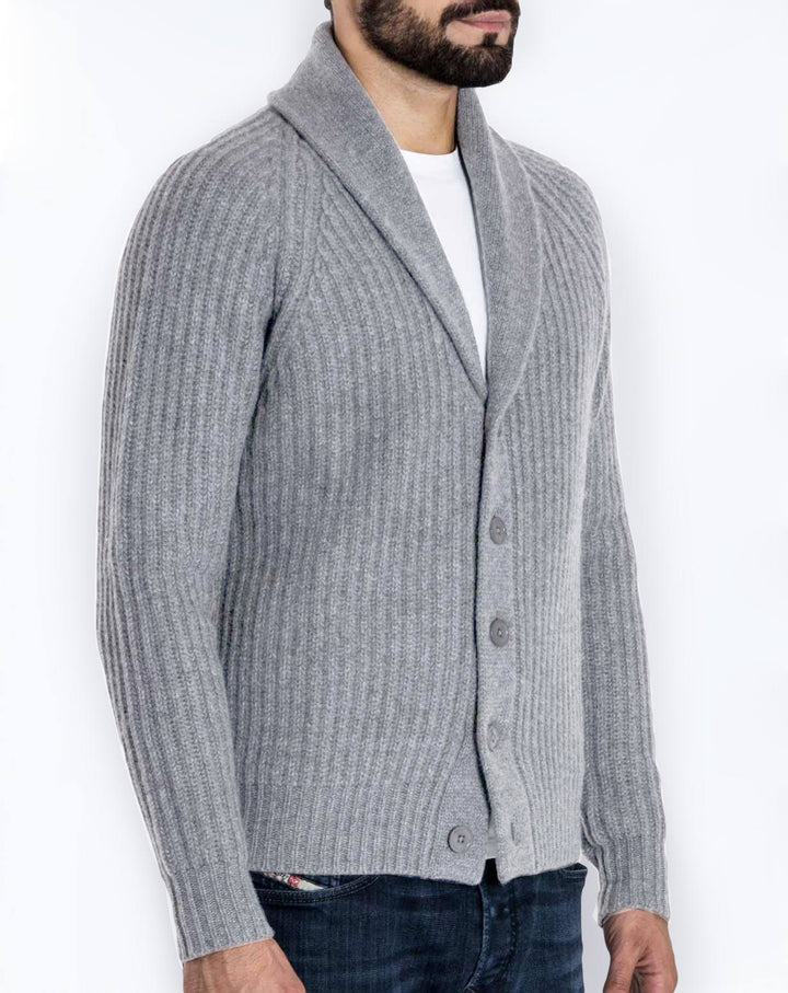 Herren Rippstrick-Cardigan mit Schalkragen und durchgehender Knopfleiste Echo Archiv