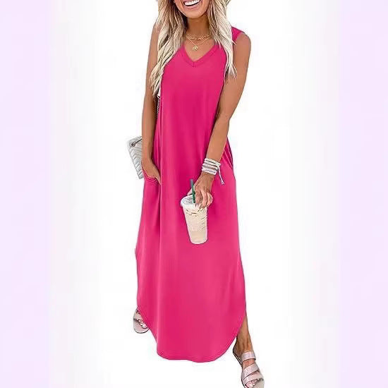 Damen Maxi-Kleid mit modernem V-Ausschnitt und praktischem Taschendesign Echo Archiv