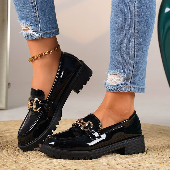 Damen nan elegante Lack-Plateau-Loafer mit dekorativer Schleife und profilierter Gummisohle Echo Archiv