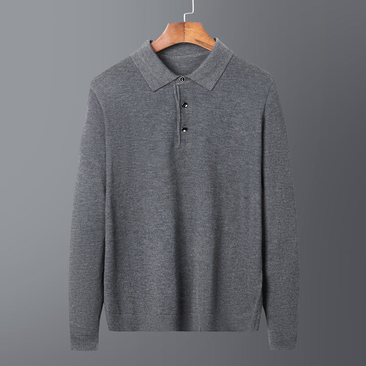 Herren eleganter Strickpullover mit Polokragen und Knopfleiste Echoarchiv