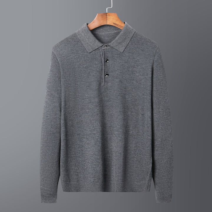 Herren eleganter Strickpullover mit Polokragen und Knopfleiste Echoarchiv