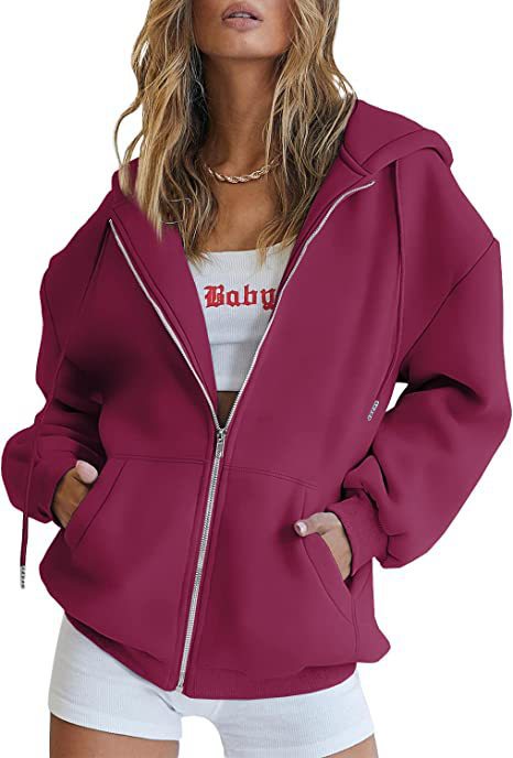 Damen oversized Kapuzenjacke mit durchgehendem Reißverschluss Kängurutaschen und weichem Sweatmaterial – Auréline